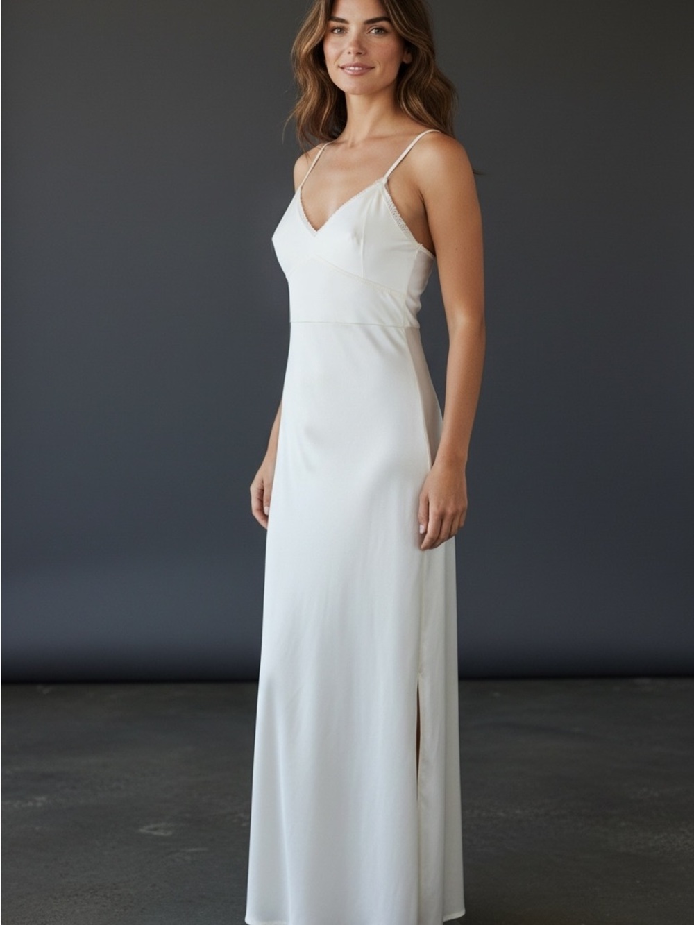 60s 70s Vintage Ivory Nylon Full Dress Slip | XS